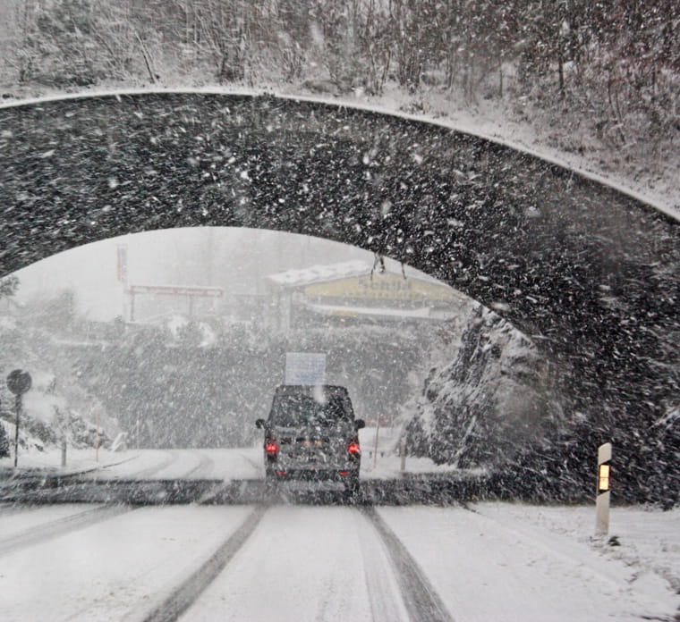 Vehicle in a blizzard