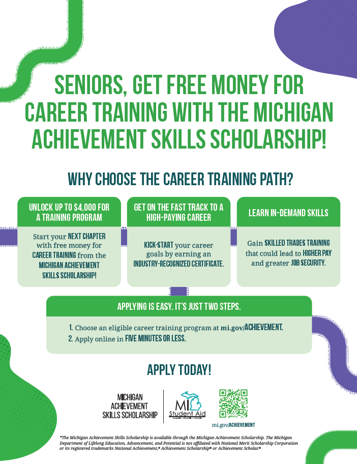 Michigan Achievement Scholarship Community College Guarantee and FAFSA Completion Flyer