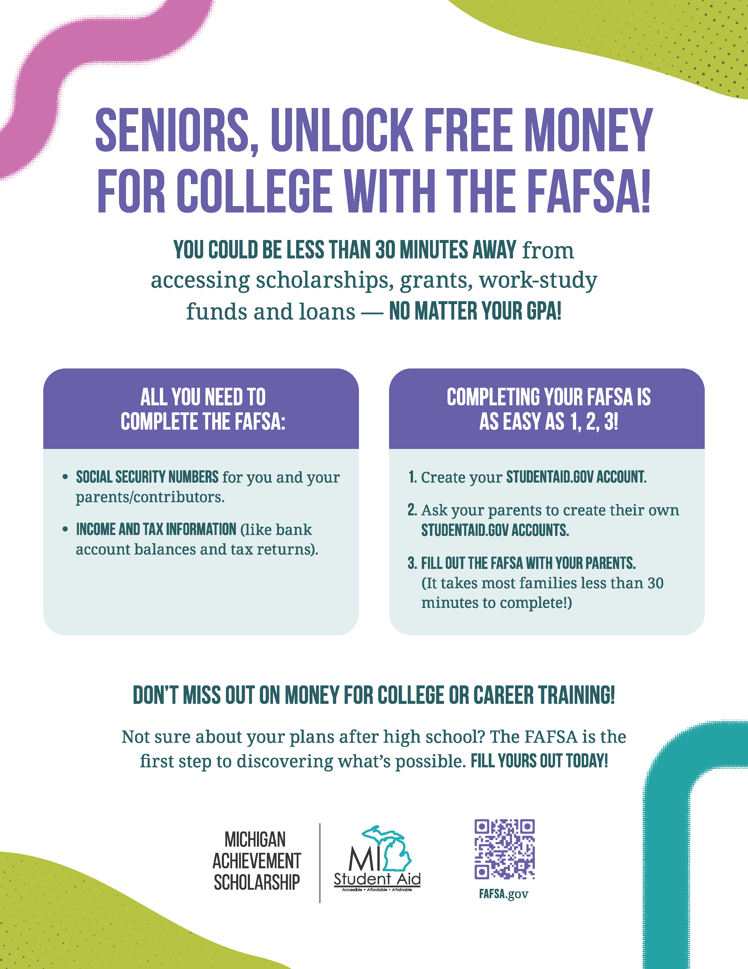 Seniors Unlock FREE Money for college with the FAFSA!
