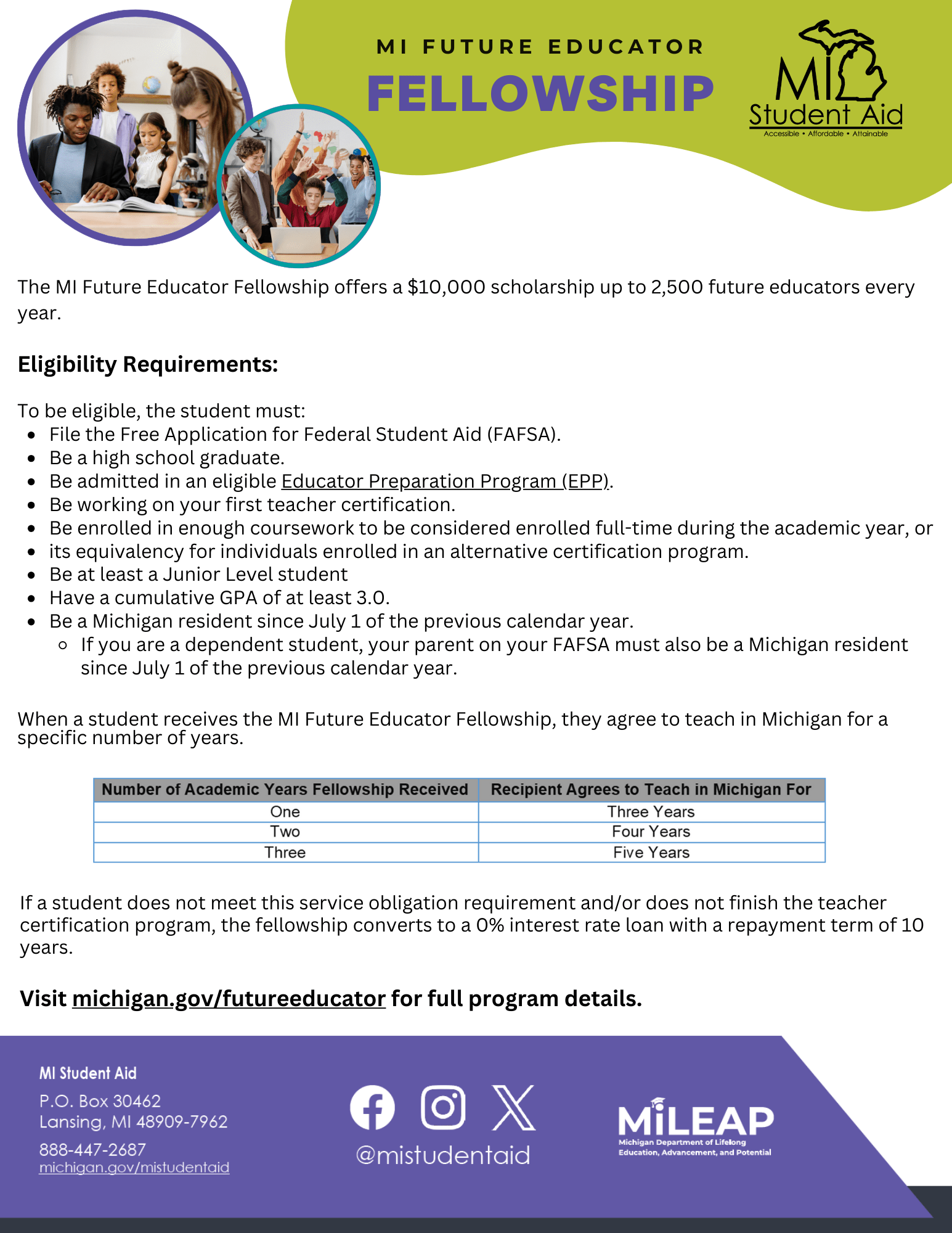 MI Future Educator Fellowship Flyer