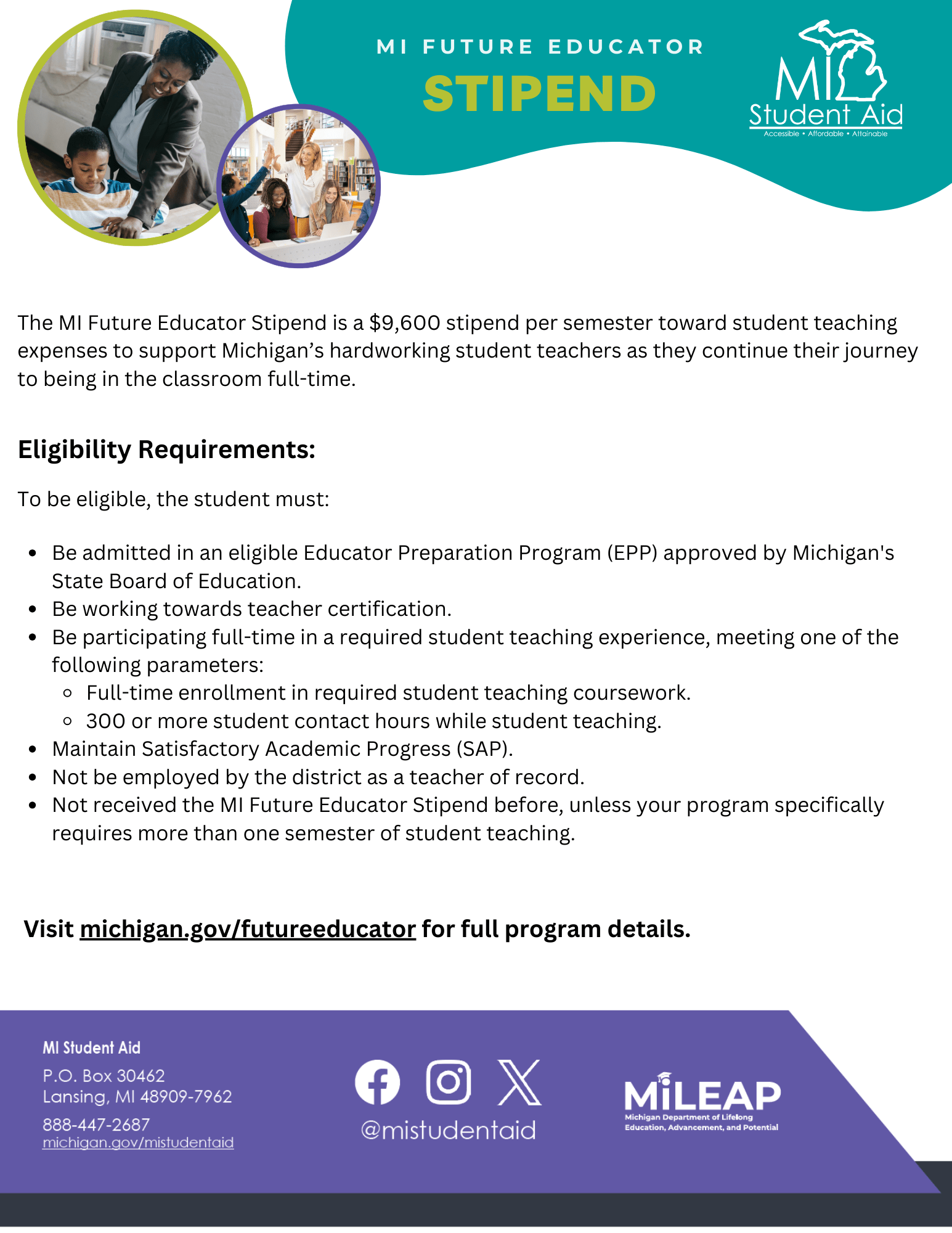 MI Future Educator Stipend Flyer