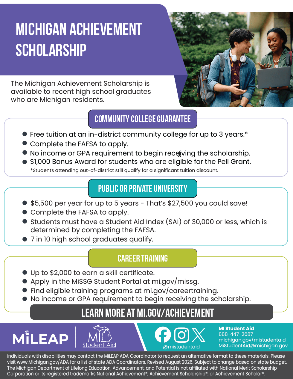 Michigan Achievement Scholarship Flyer
