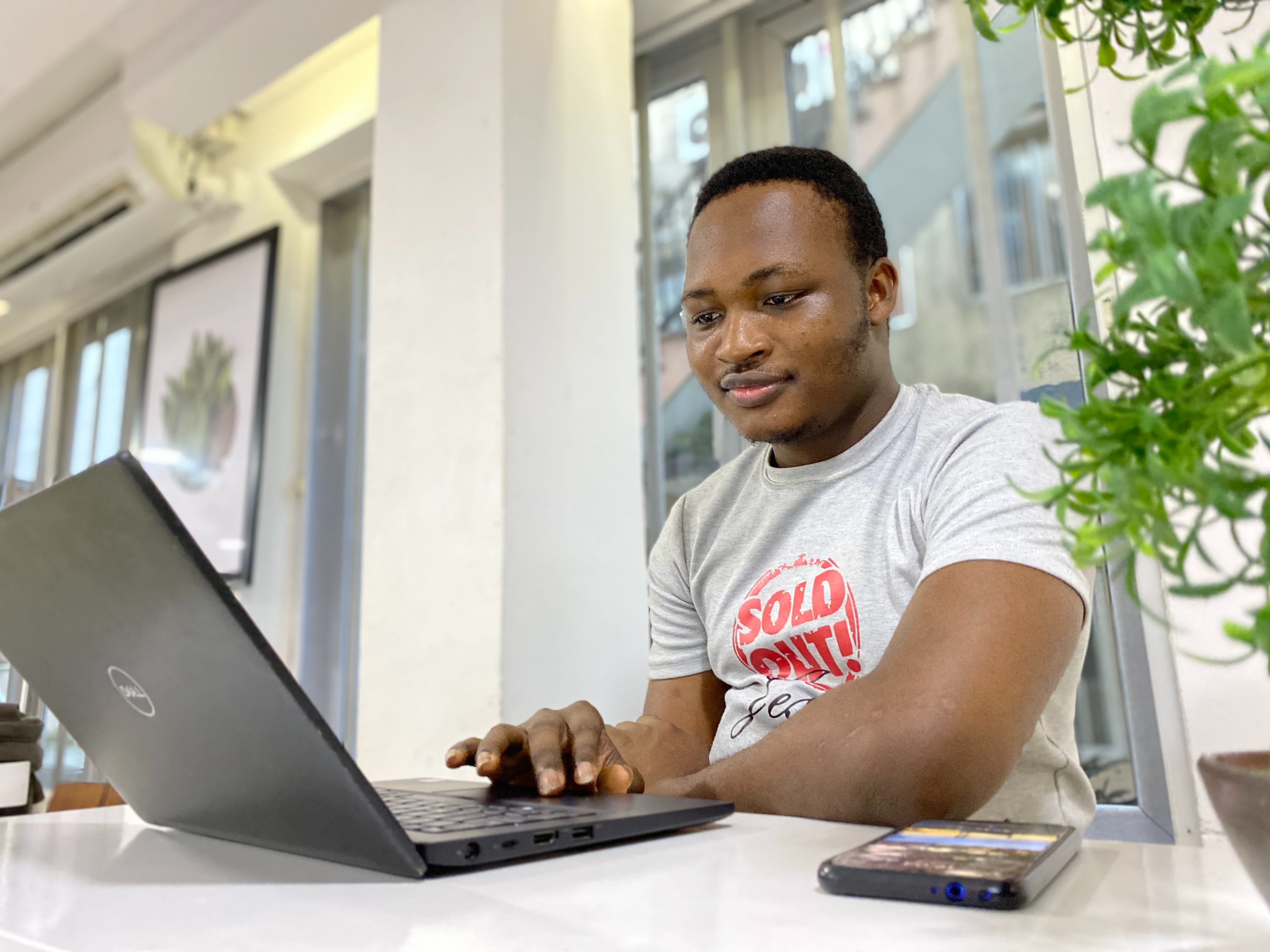 A student on his computer.