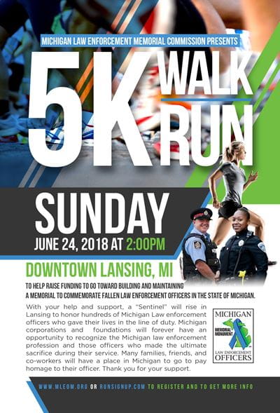 MLEOM 5k promotional flyer for June 24, 2018 walk/run.