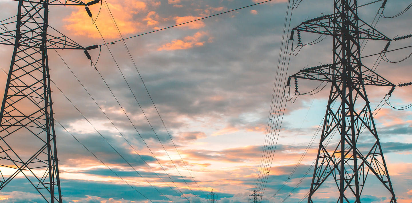 Silhouette of high voltage electrical pole