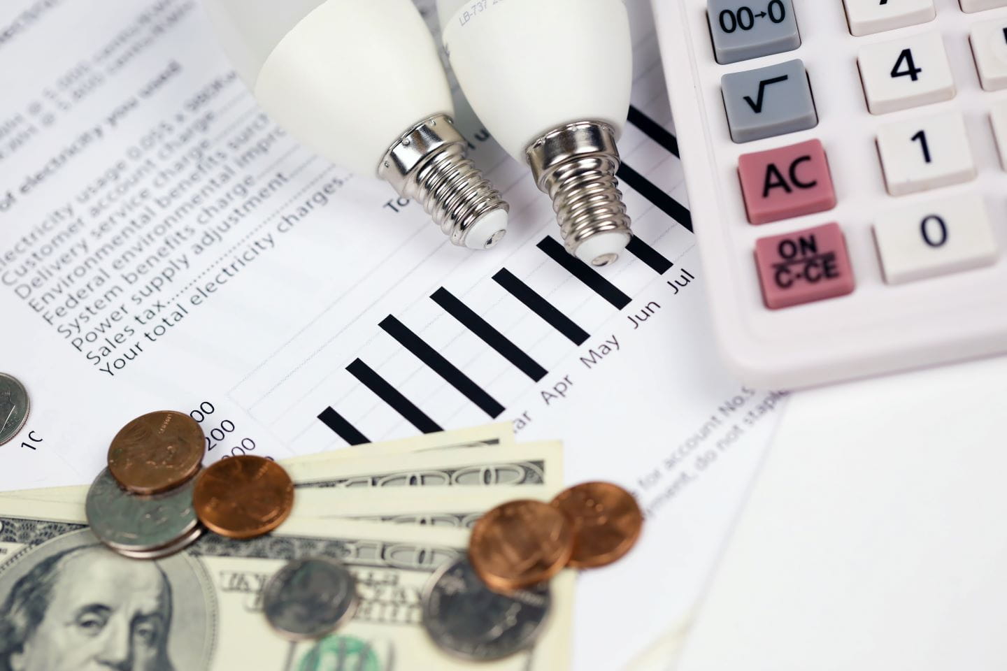 Abstract American electricity bill. Concept of saving money by using energy savings