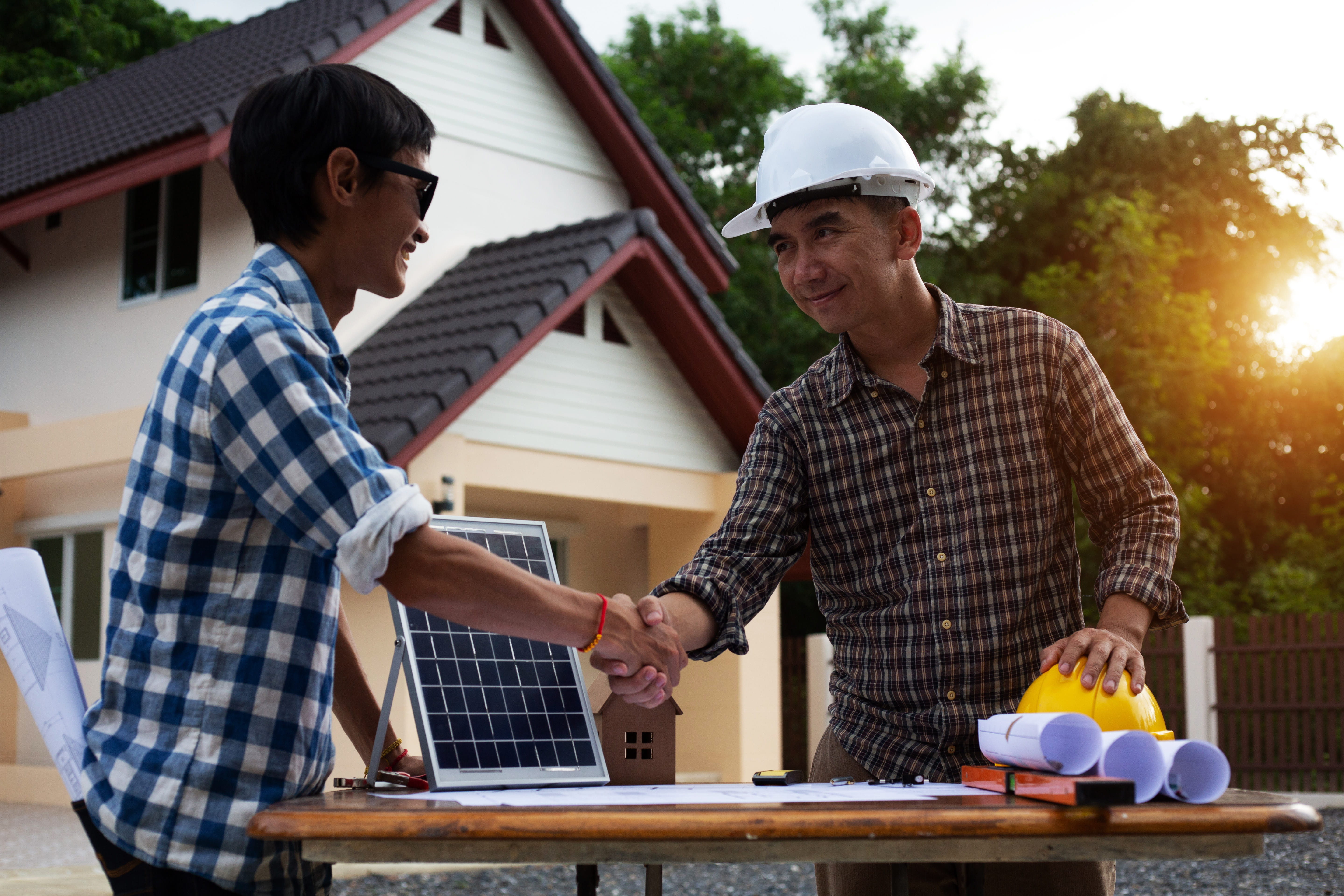 contractor going over solar panel details