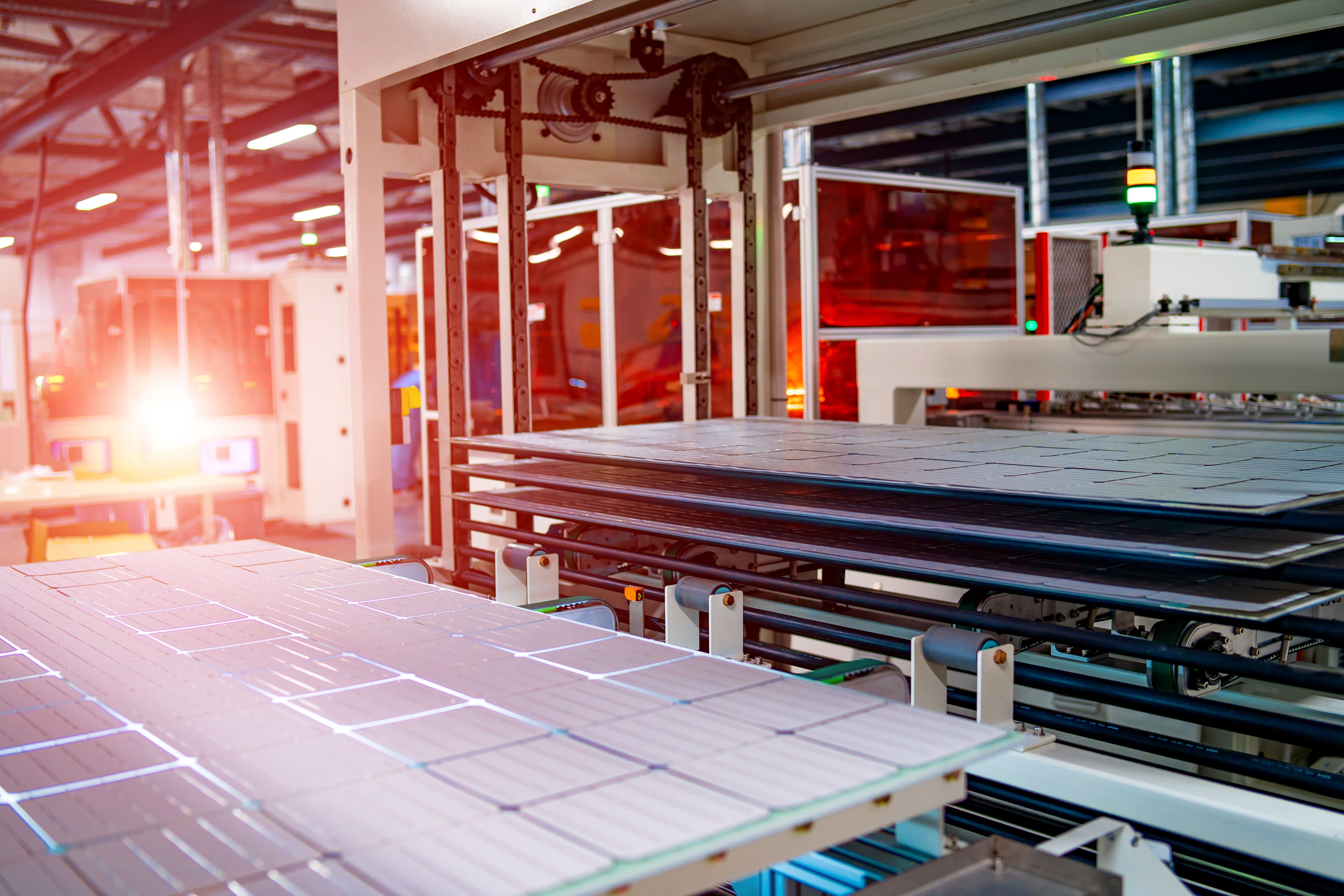 solar panels in manufacturer warehouse