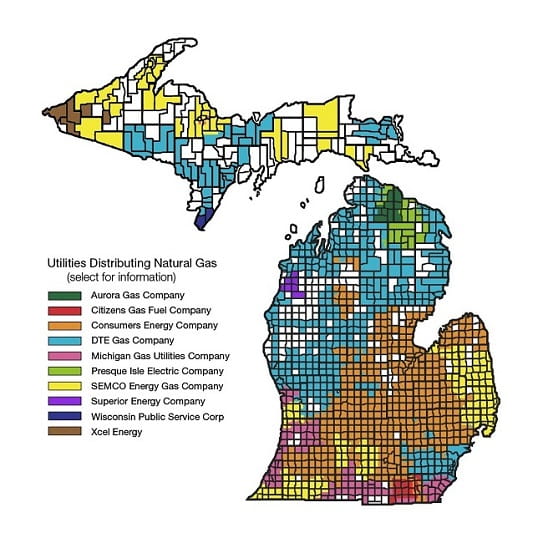 Natural gas service area map