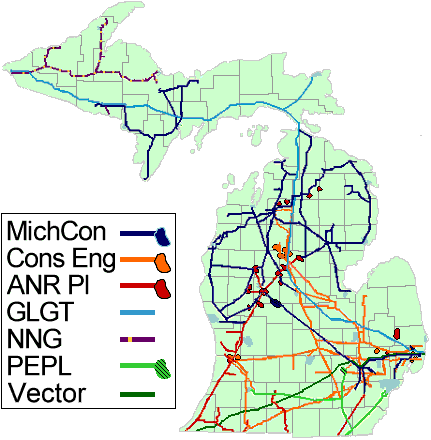 Mich pipeline and storage map (31K)