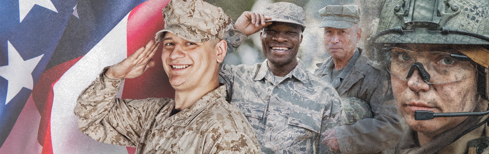 Image of Military personnel standing in front of flag with LARA logo