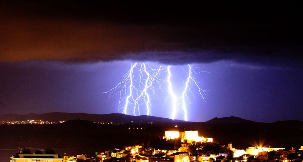 Lightning Strike over City