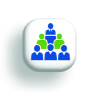 Attendees Button - 3-dimensional square with icon of people listening to a speaker - click for attendees information page