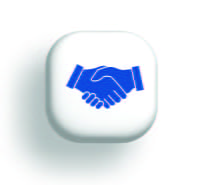 Sponsors and Exhibitors Button - 3-dimensional square with icon of two hands shaking - click for sponsors and exhibitors page