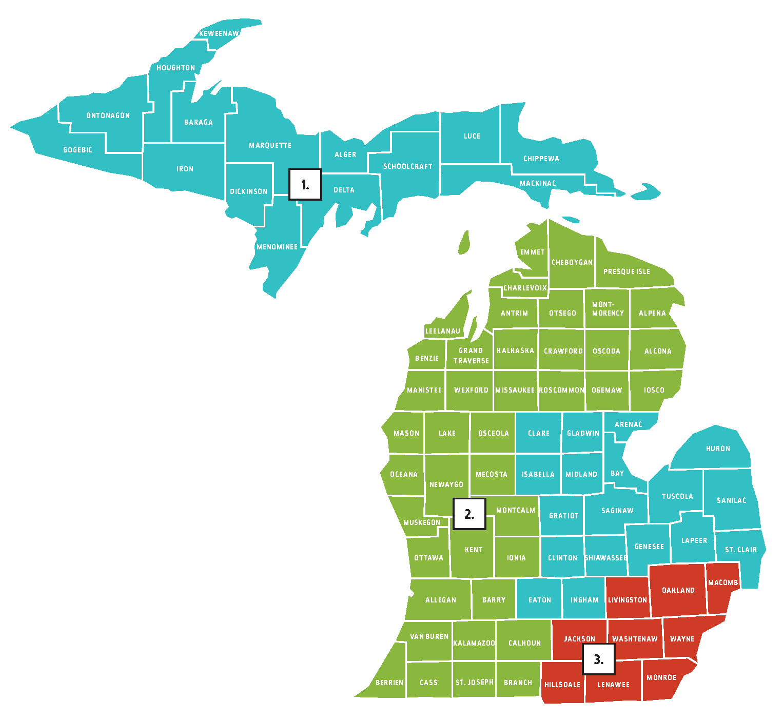 Michigan counties grouped into three Business Development Regions