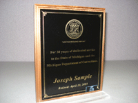 V560-Plaque-Marbled Acrylic-Wood with Colored Steel Emblem