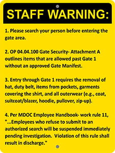Warning Gate Manifest MDOC - 9x12 Sign