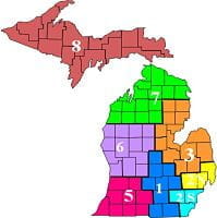 Map of Michigan with regions
