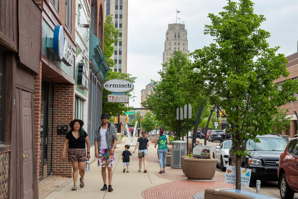 People walking on the streets of downtown Battle Creek, MI.