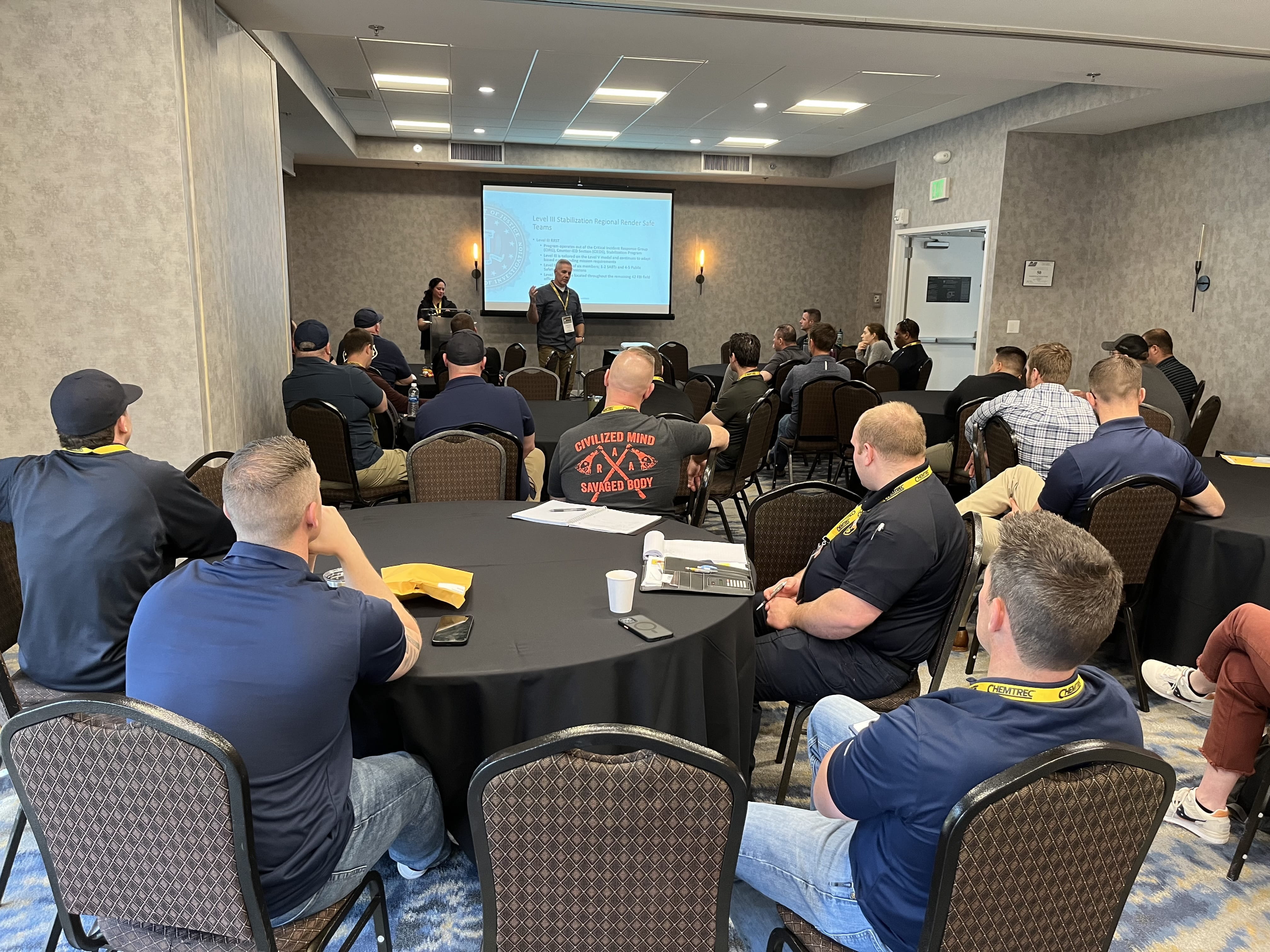 People watching a presentation at a session at the Michigan Hazmat Responder Conference.