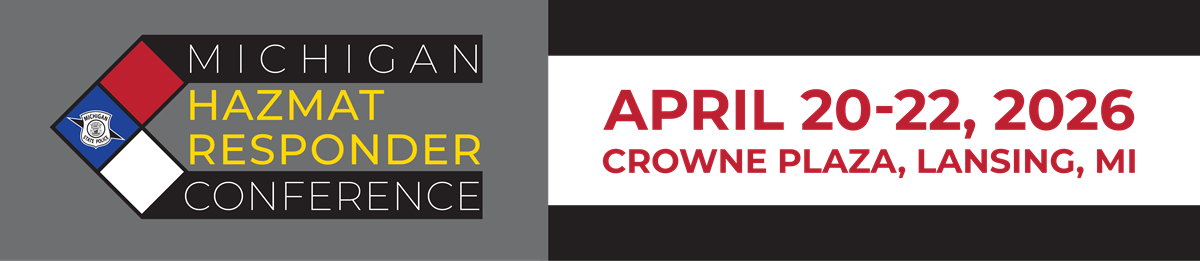 The Michigan Hazmat Responder logo with the dates April 20-22, 2026 above the text Crowne Plaza, Lansing, MI