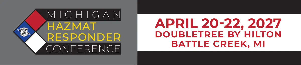 Michigan Hazmat Responder Conference logo with the text, "April 20-22, 2027, Doubletree by Hilton, Battle Creek, MI".