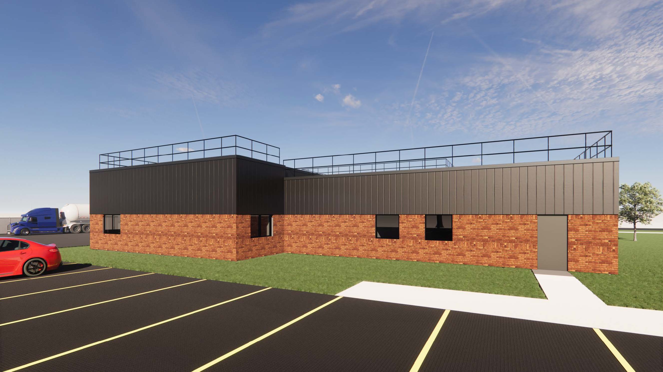 A rendered illustration of what the side of the hazmat training center will look like