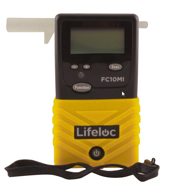 Front of yellow Lifeloc instrument. 
