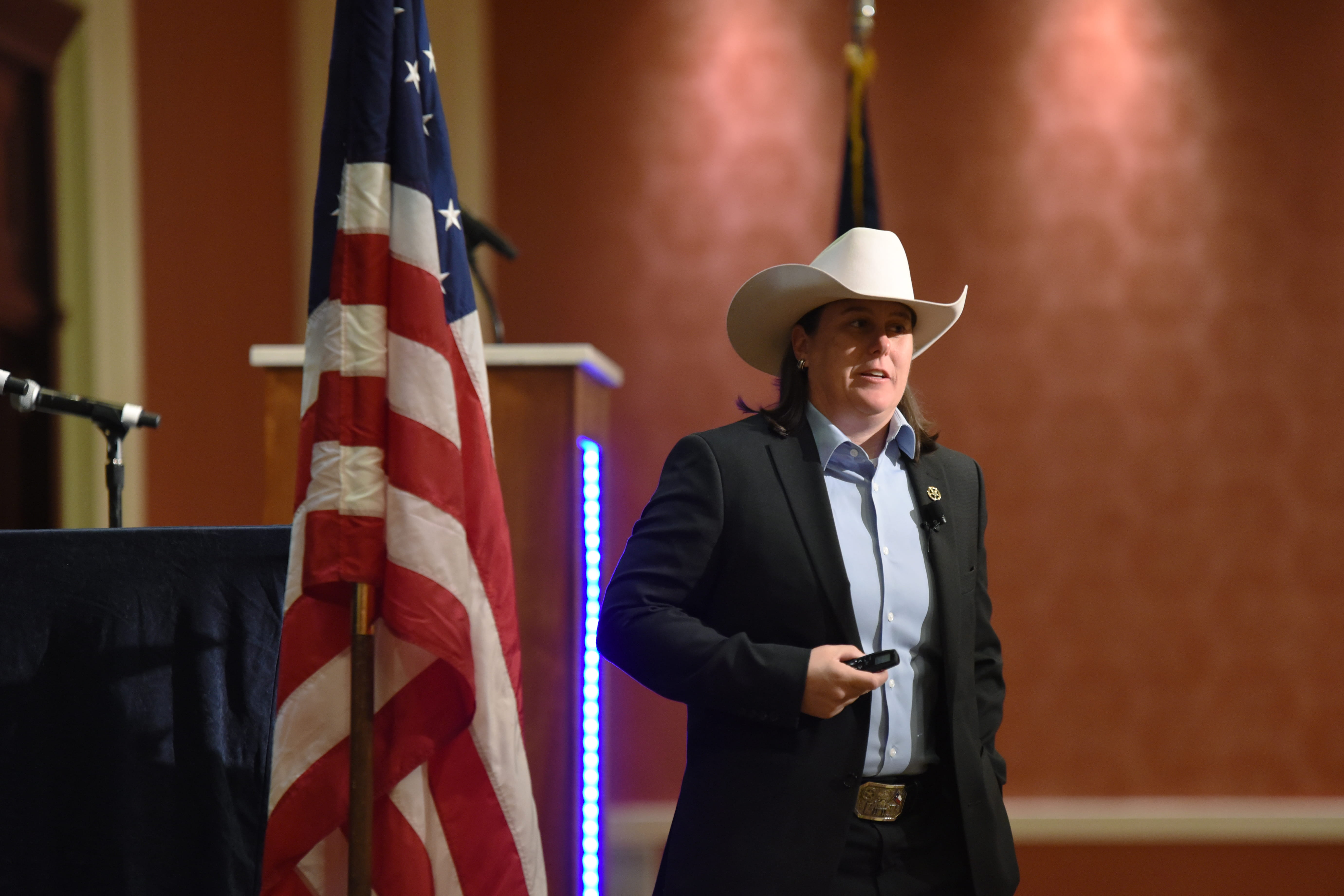 Capt. Wende Wakeman of Texas Rangers presenting to attendees