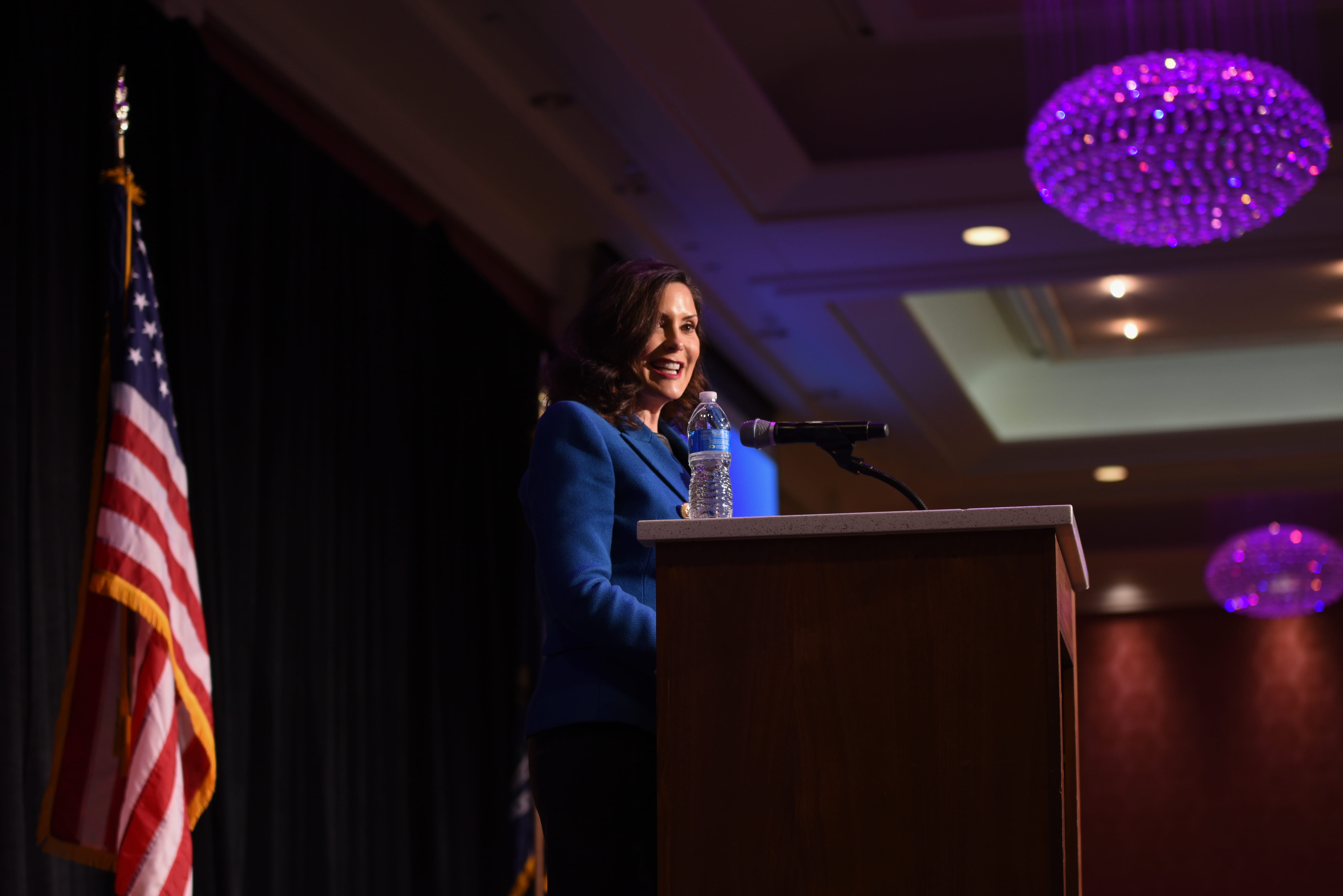 Gov. Gretchen Whitmer providing opening remarks at the 2024 Women in Law Enforcement Conference