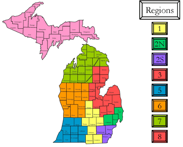 Map of Michigan by Region