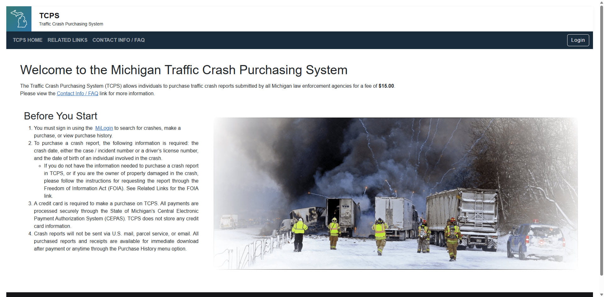 Traffic Crash Purchasing System website screenshot