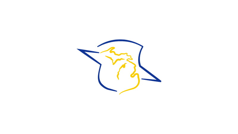 ICHAT Logo of blue shield outline surrounding yellow outline of the state of Michigan.