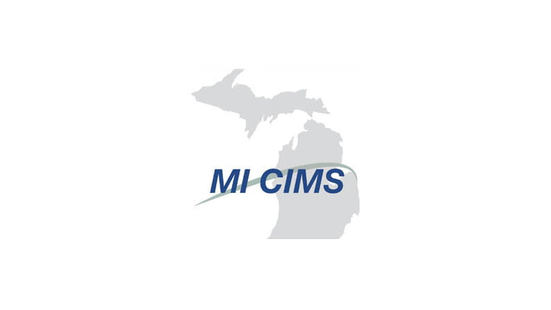 Michigan Critical Incident Management System (MI CIMS) logo gray state of Michigan.