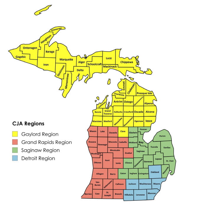 County Map of Michigan Showing Auditor Assignments