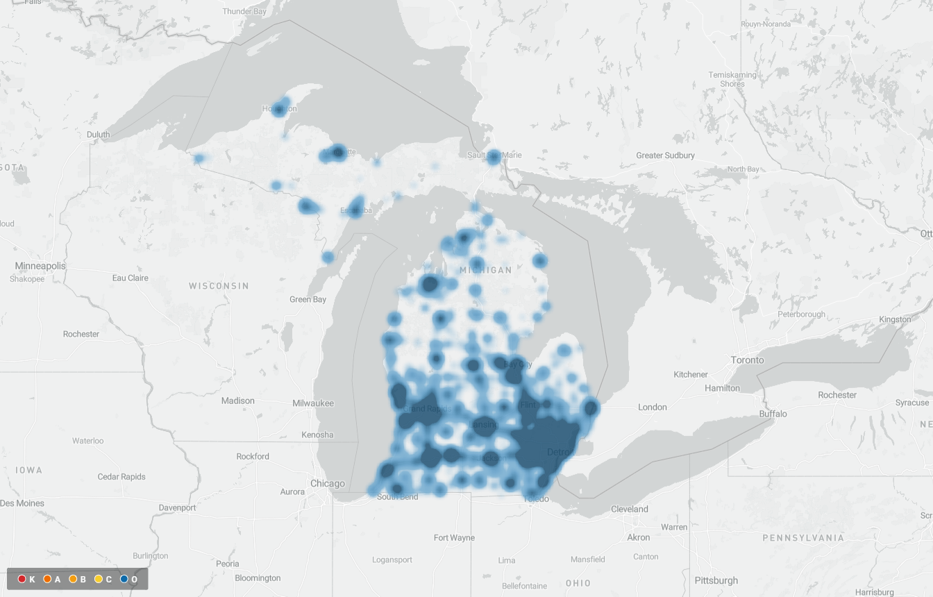 Michigan Crash Analysis Tool, Mi-CAT, view of map. 