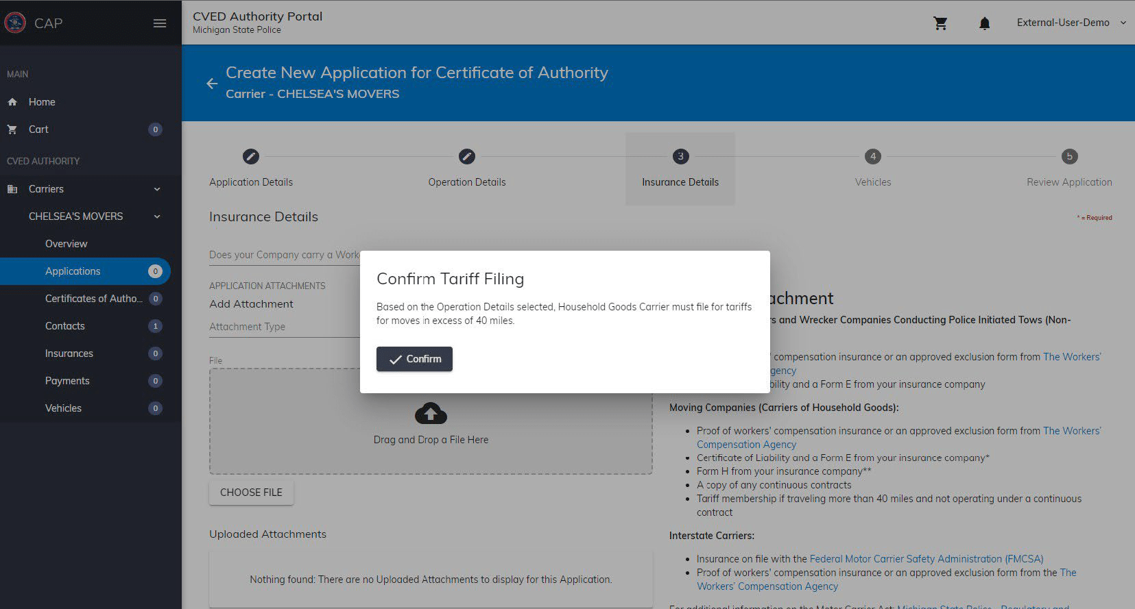 Confirm tariff filing