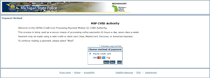 payment method screen