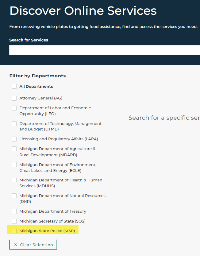 department filter