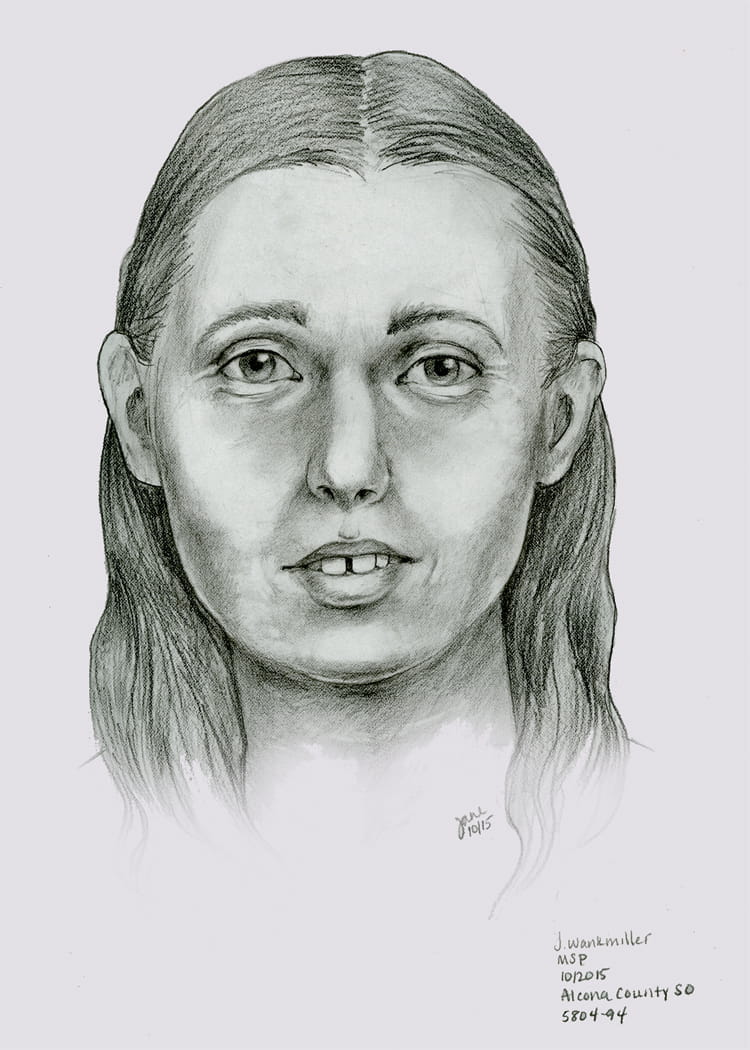 Forensic artist's sketch of unidentified female. 