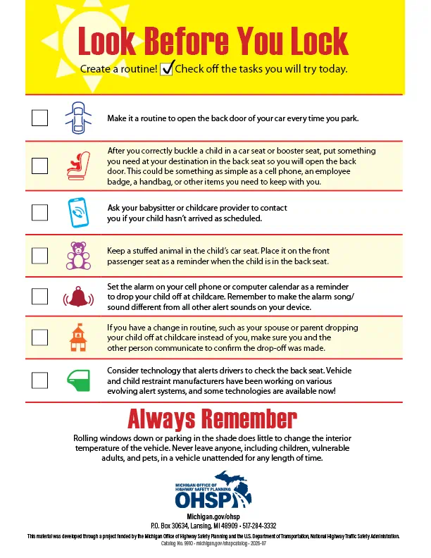 Look Before You Lock flyer, heatstroke, hot cars
