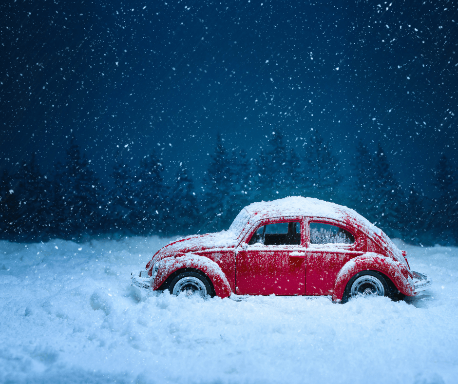Volkswagon Beetle stuck in snow