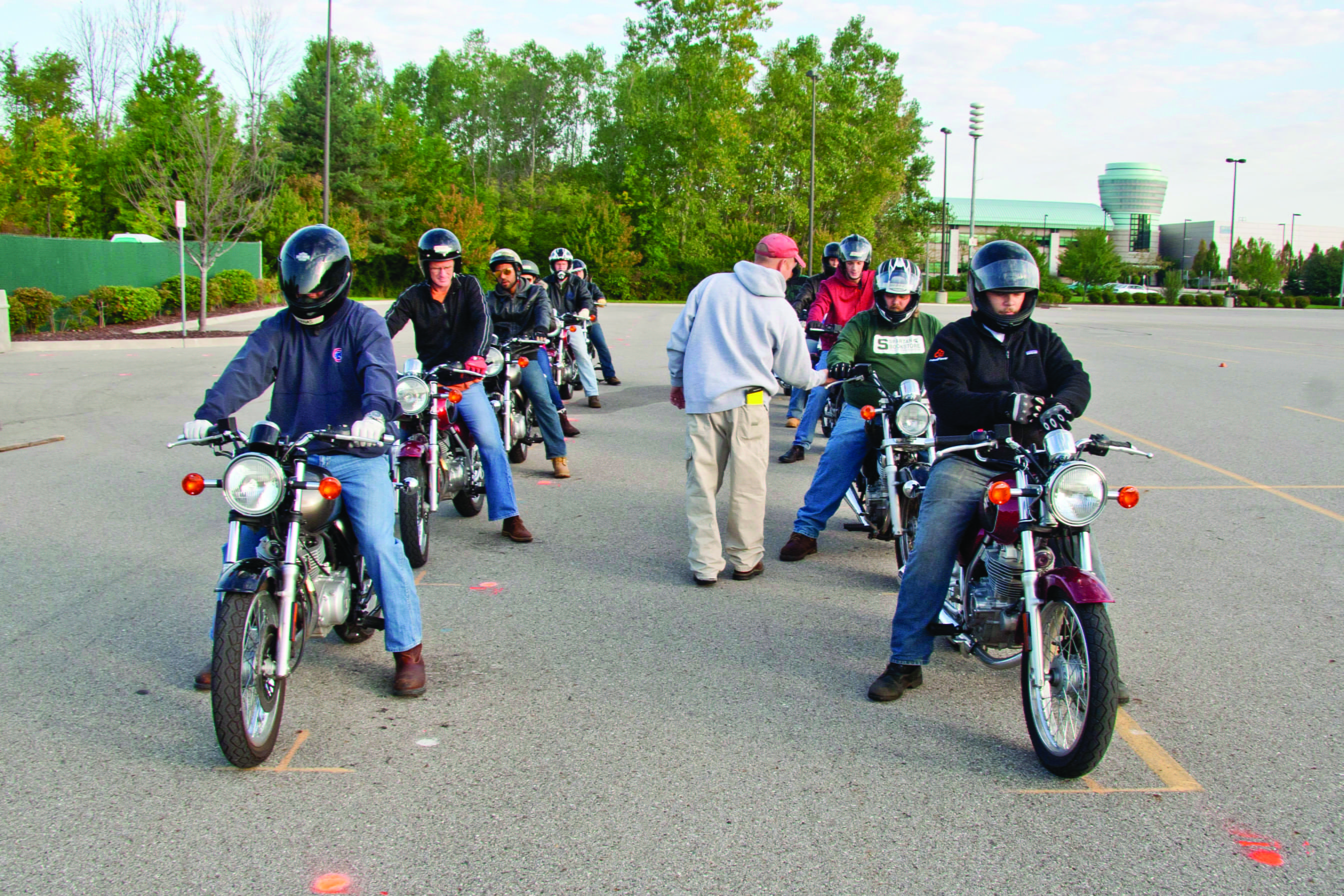 Motorcyclists gathered for training