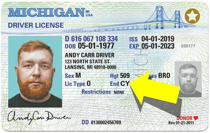 Michigan Driver's License with Cycle Endorsement