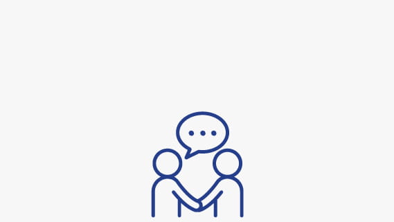 Two figures with speech bubble.