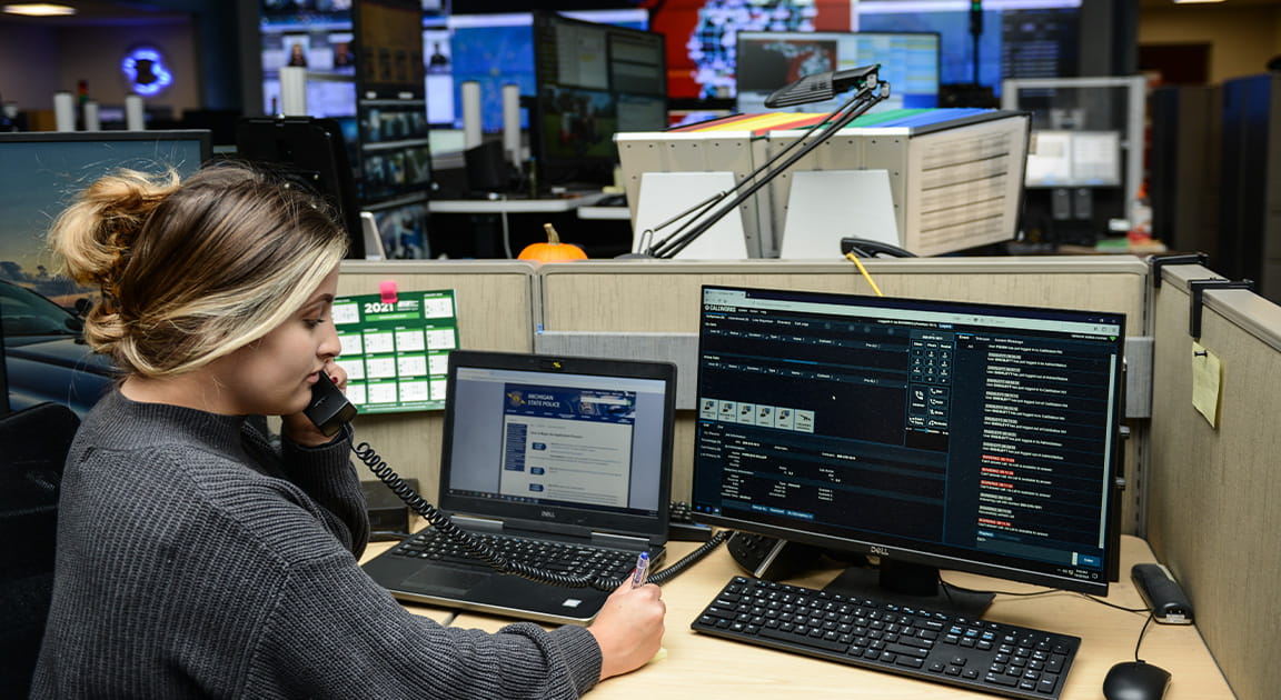 Departmental Analyst working at a computer. 