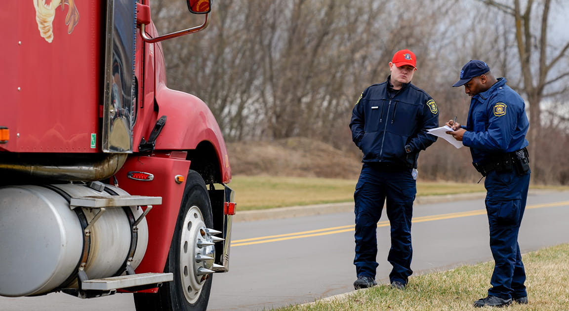 Motor carrier officer recruit and instructor learning with commercial vehicle. 