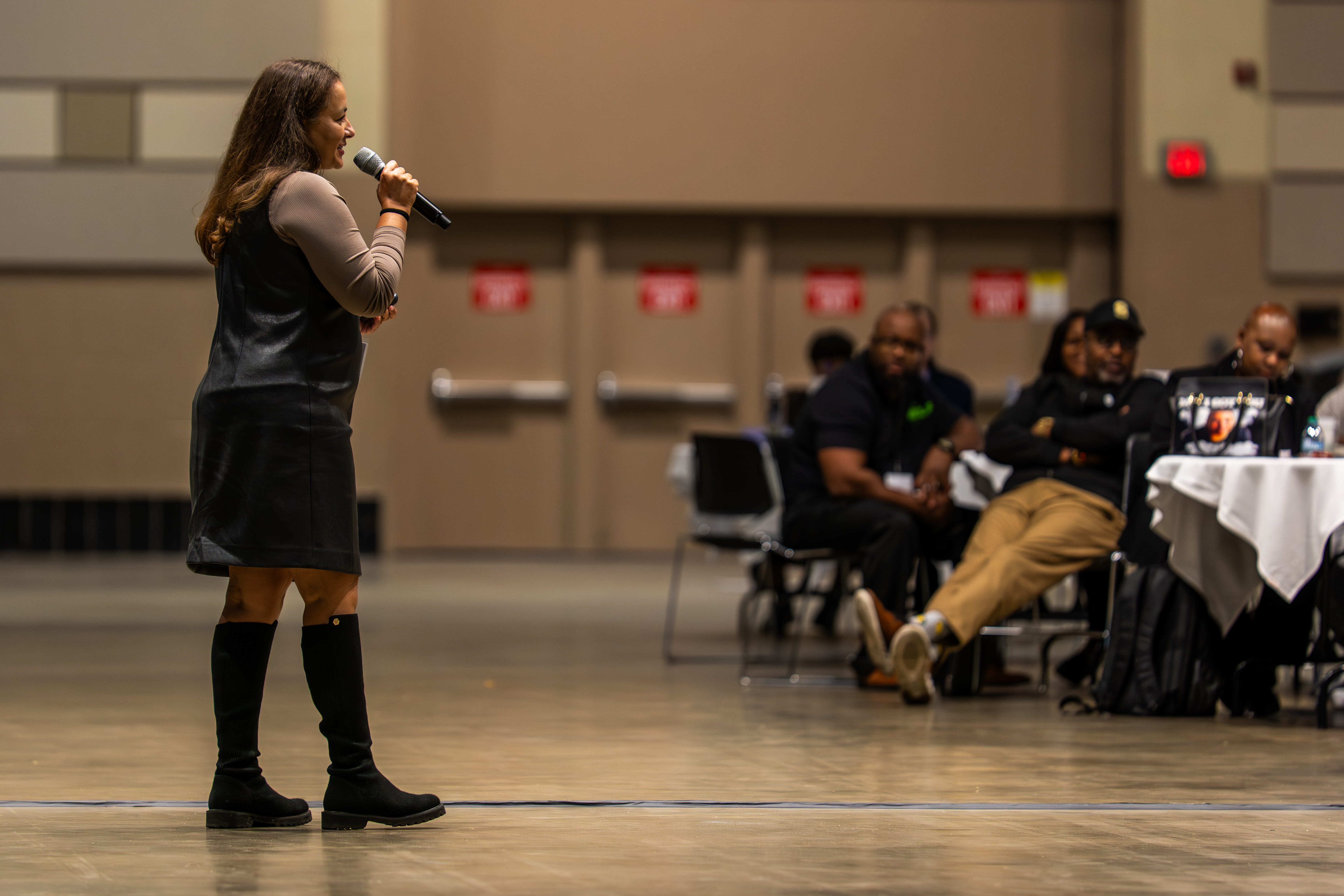 Dr. Natasha Bagdasarian, MDHHS, speaking to attendee of the Gun Violence Intervention Summit