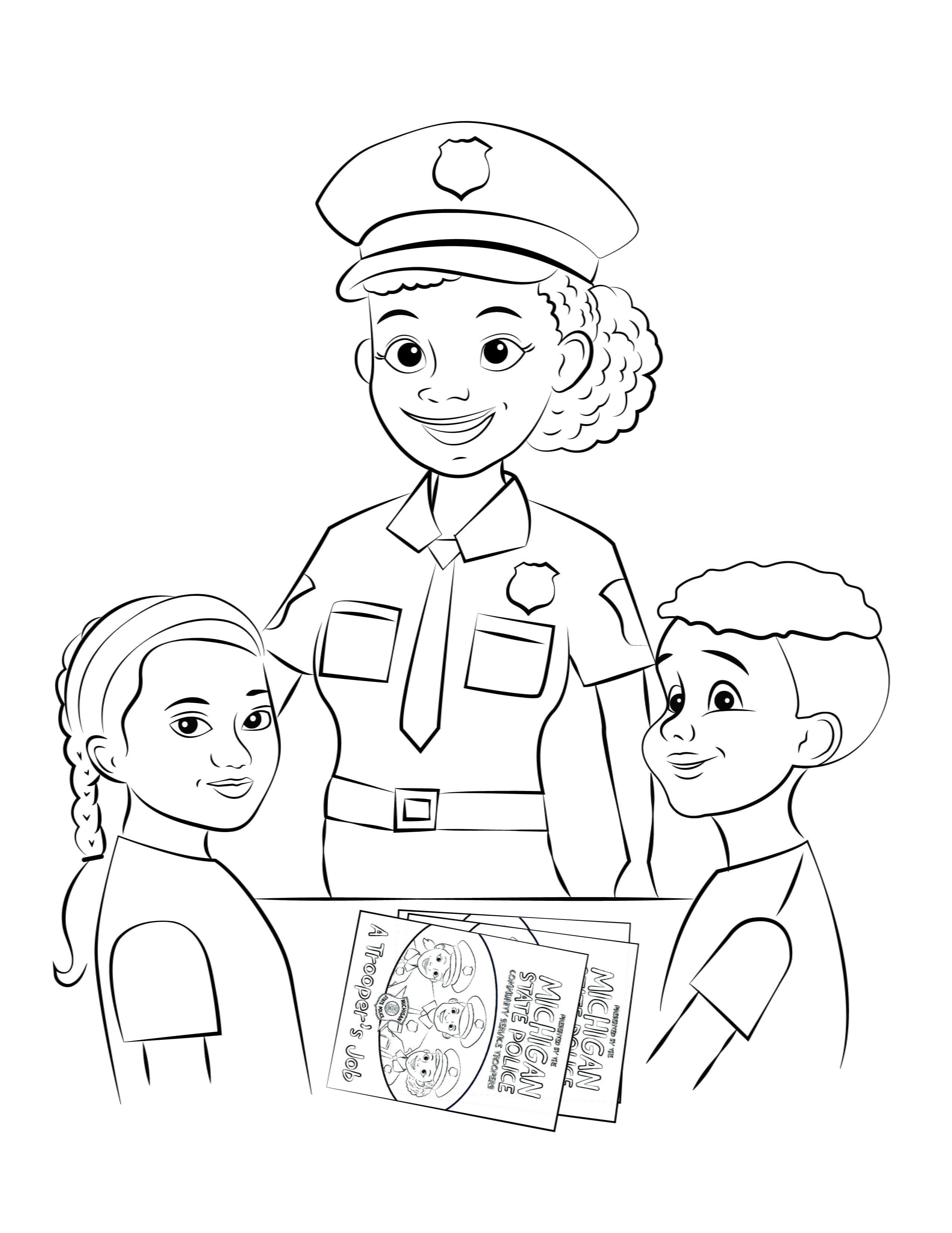 Community Service Trooper with two children. 