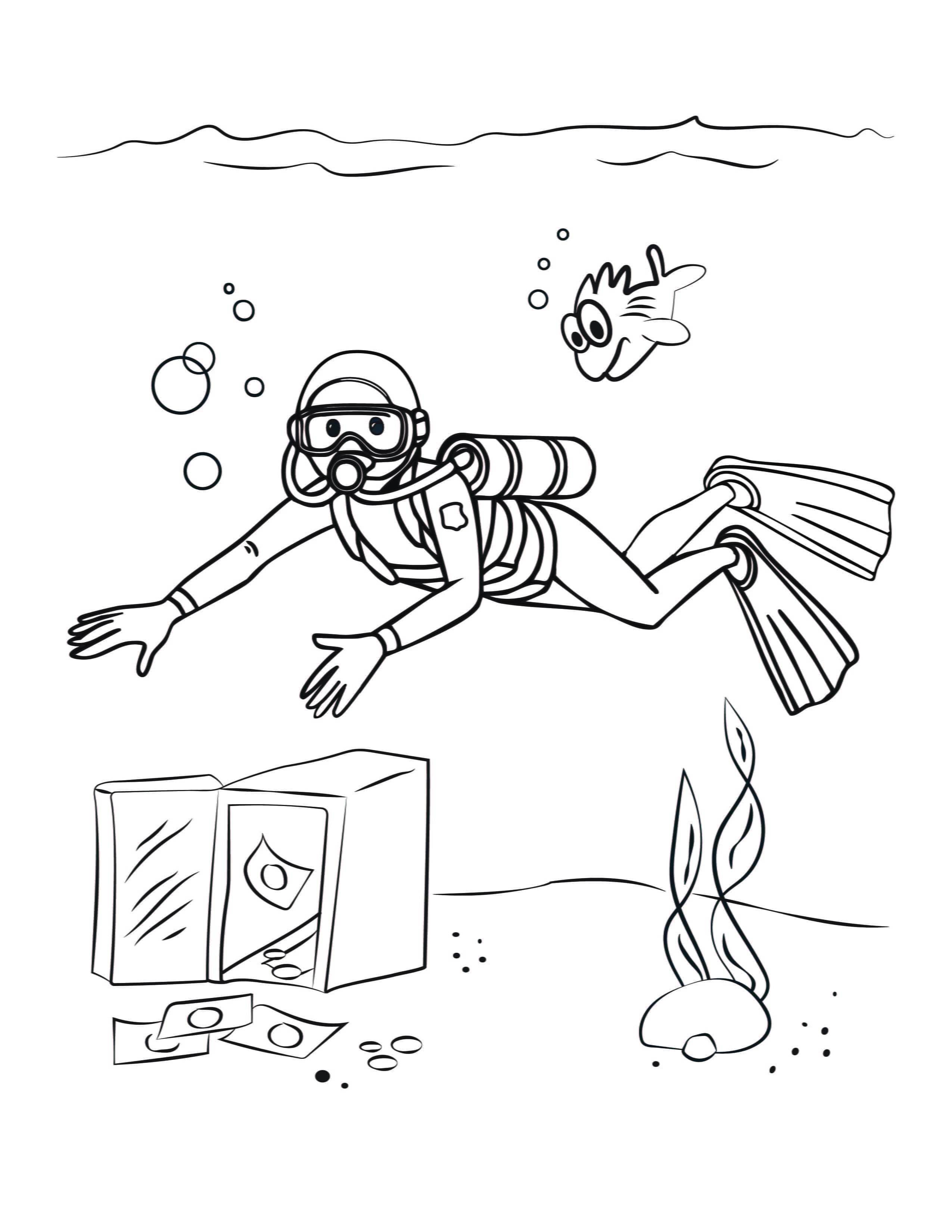 Marine Services diver underwater finding safe with money. 